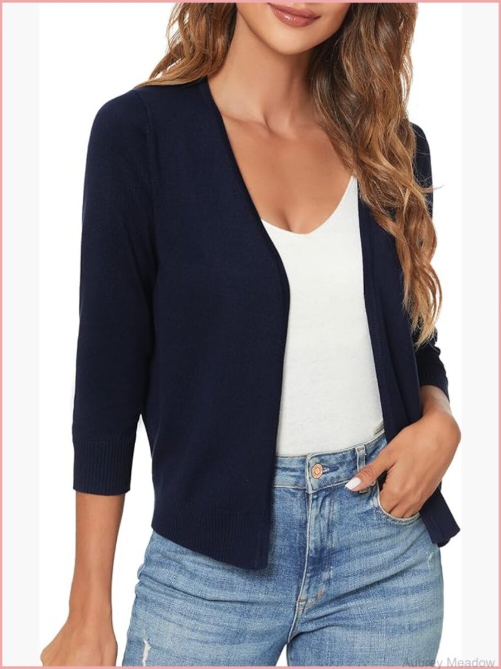 Women's 3/4 Sleeve Open Front Cropped Knit Cardigan Shrug